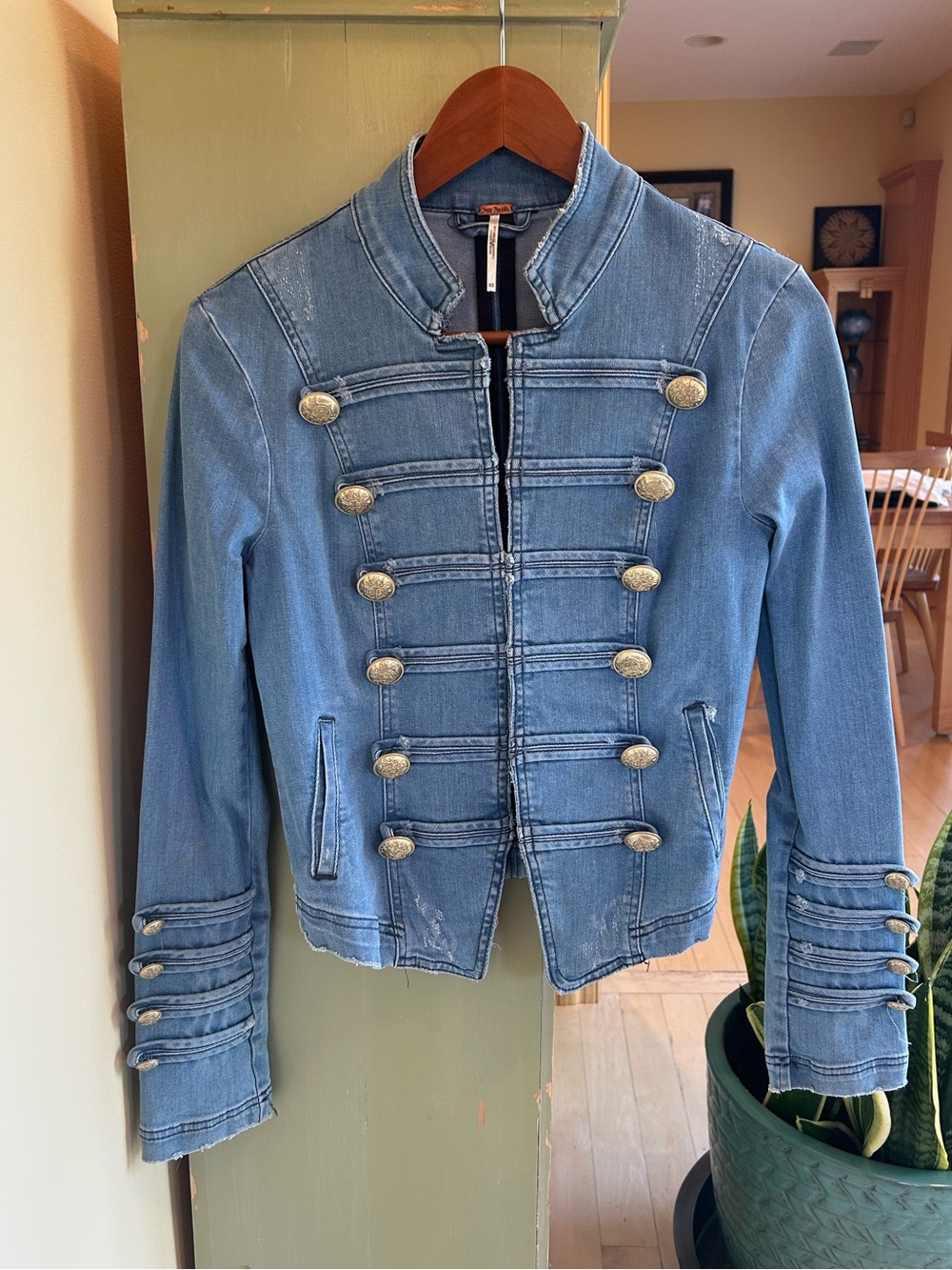Free People Light Blue Denim Military Jacket Size XS - Picture 5 of 16